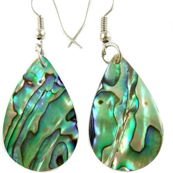 Stunning Iridescent Teardrop Paua Shell Earrings - Unique Handmade Fashion - Picture 1 of 6